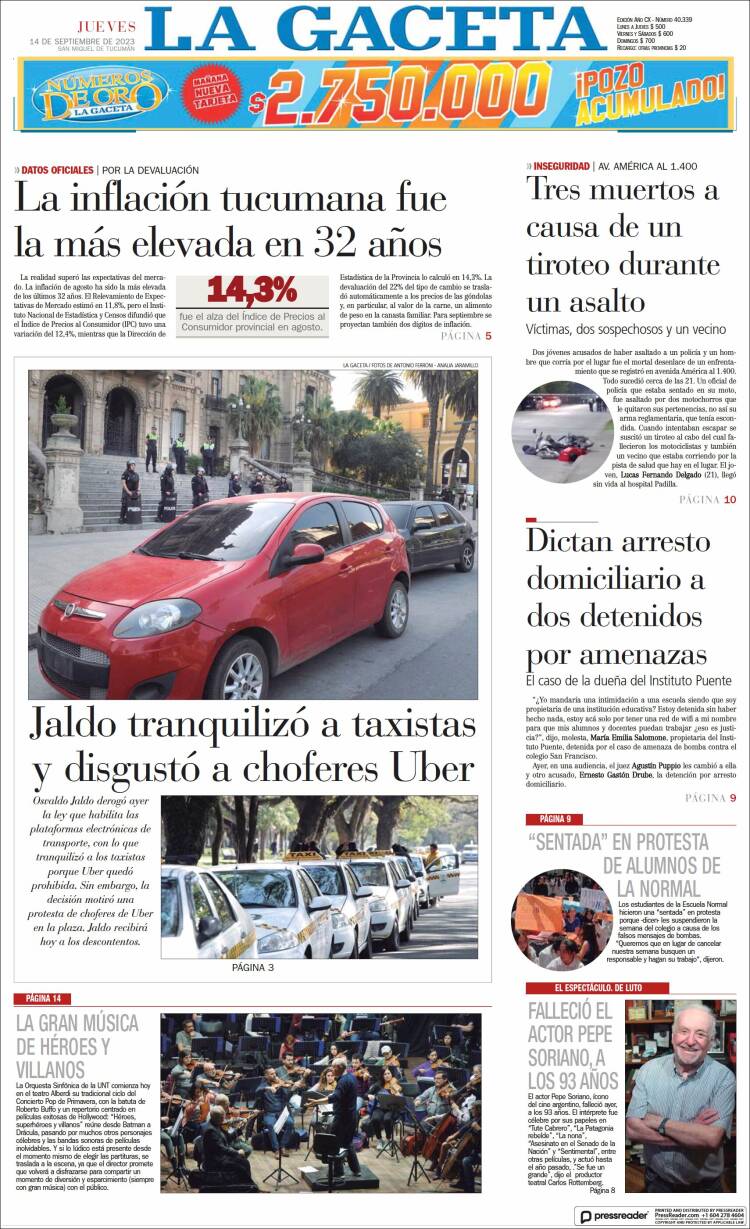 Portada de La Gaceta (Argentina)