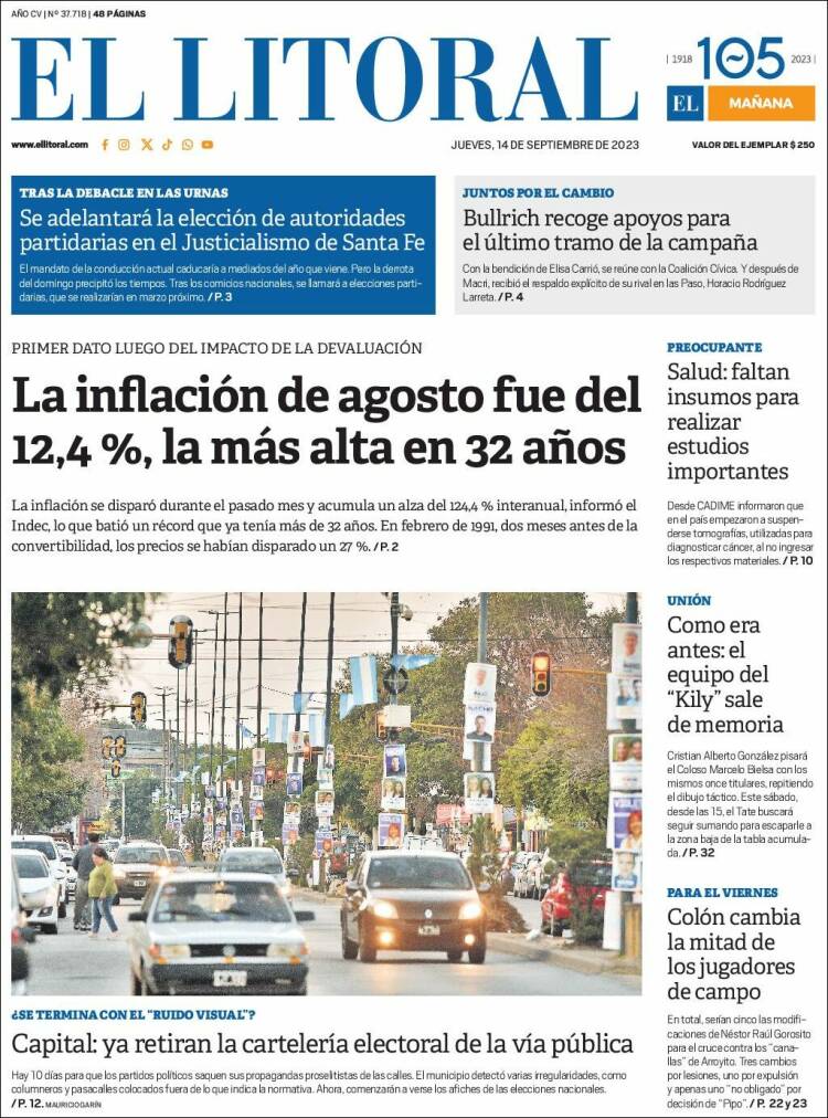 Portada de Diario El Litoral (Argentina)