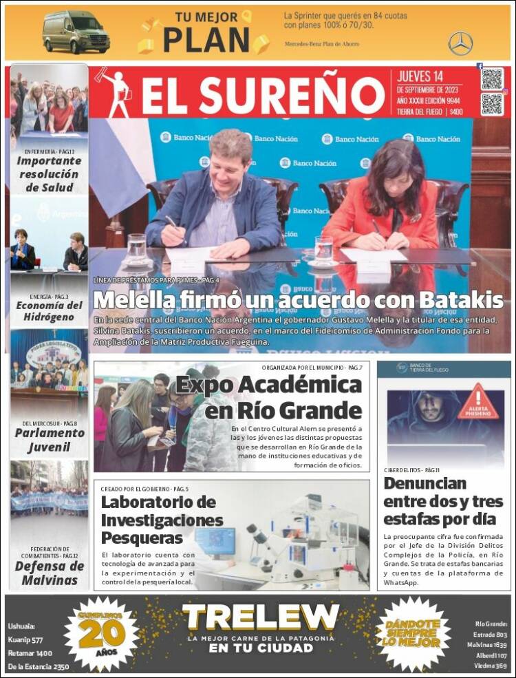 Portada de Diario El Sureño (Argentina)