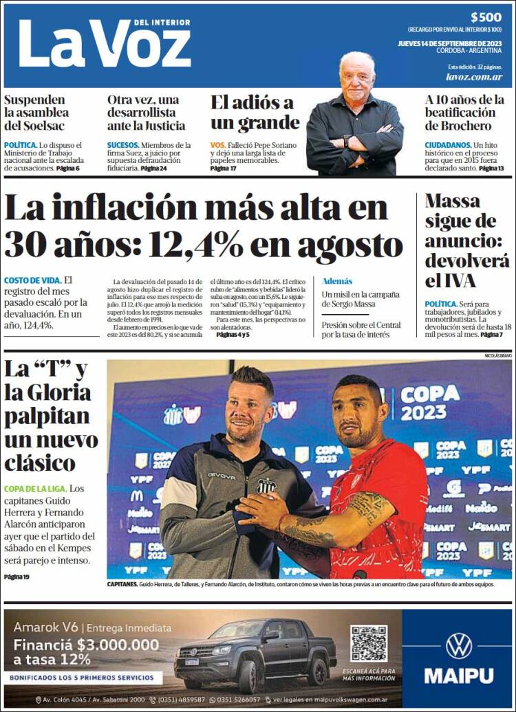 Portada de La Voz del Interior (Argentina)