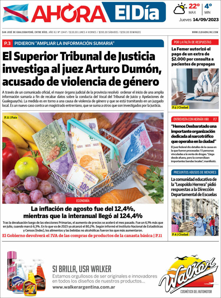 Portada de El Día de Gualeguaychú (Argentina)