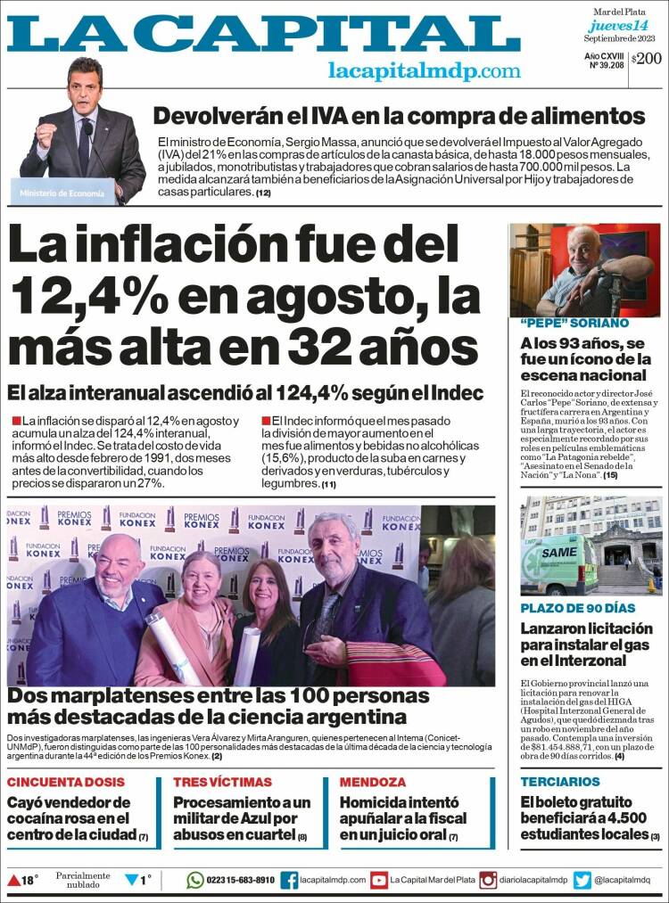 Portada de Diario La Capital - Mar del Plata (Argentina)