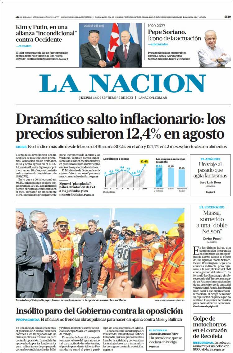 Portada de La Nación (Argentina)