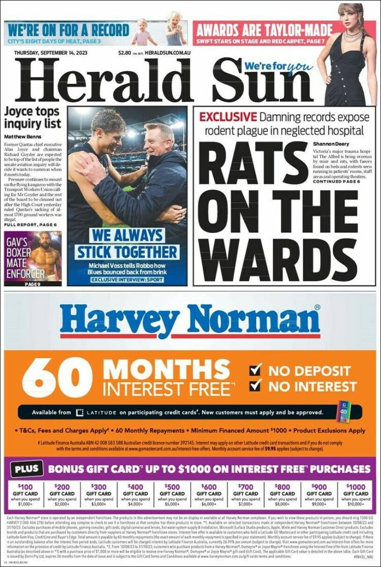 Portada de Herald Sun (Australia)