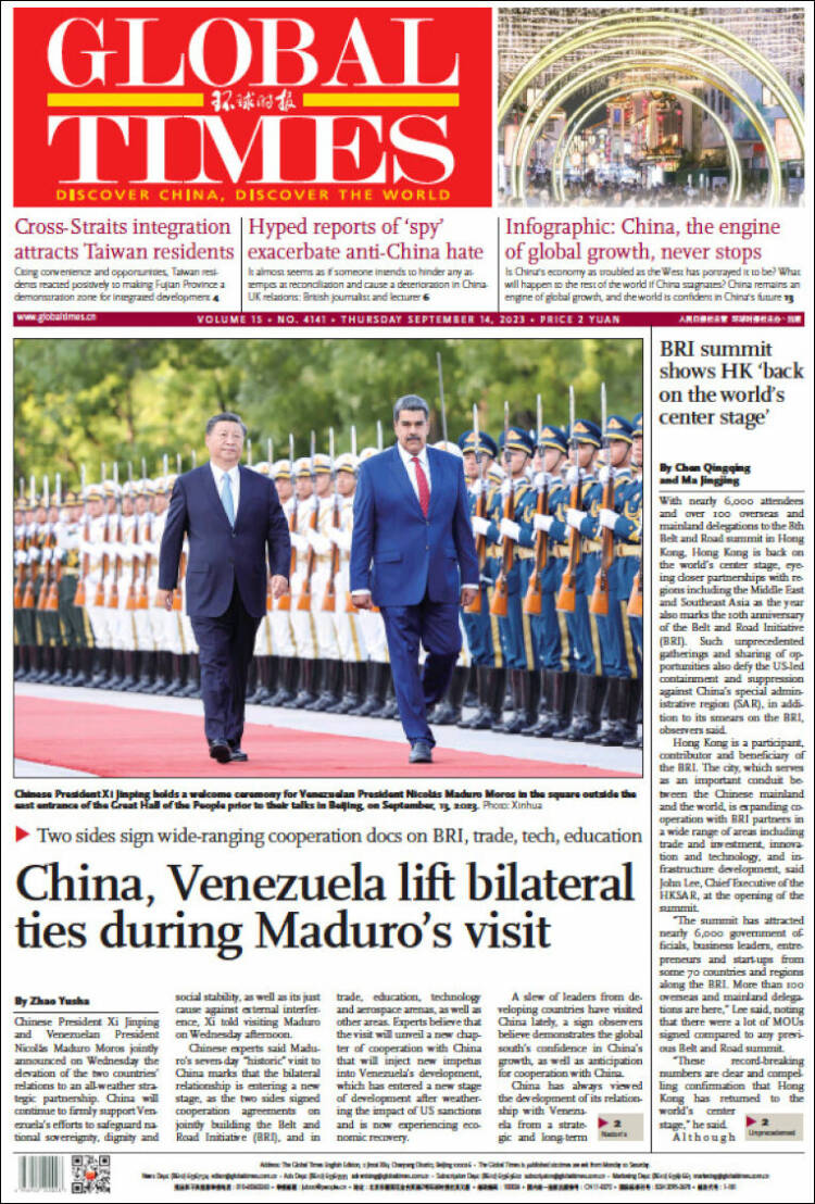 Portada de The Global Times (China)
