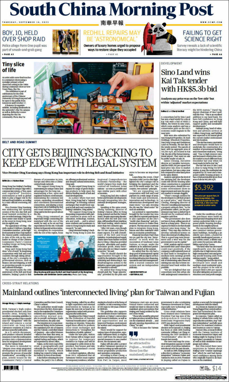 Portada de South China Morning Post (China)