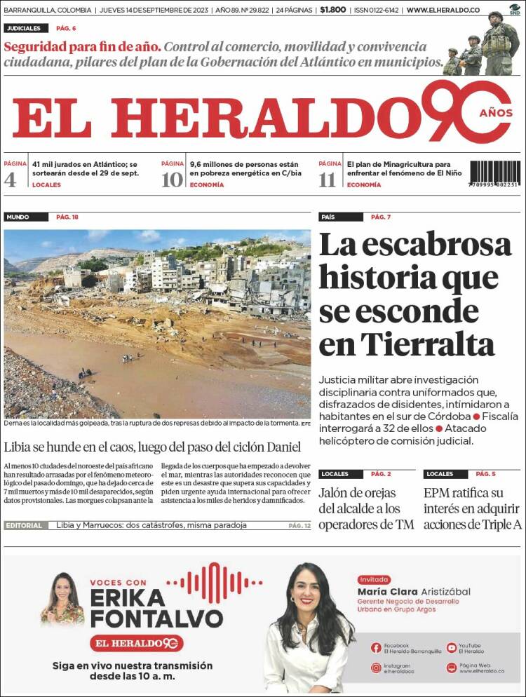Portada de El Heraldo (Colombia)