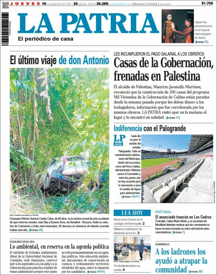 Portada de La Patria (Colombia)