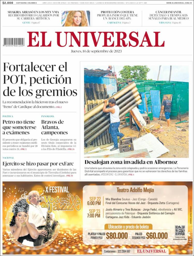 Portada de El Universal (Colombia)