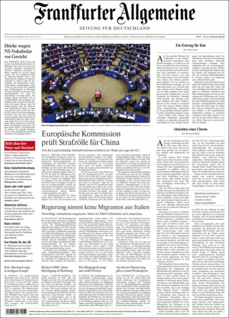 Portada de Frankfurter Allgemeine (Alemania)