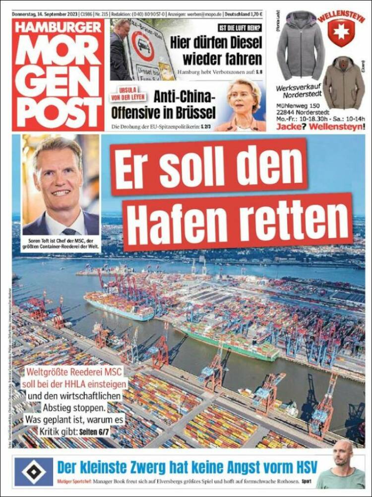 Portada de Hamburger Morgenpost  (Alemania)