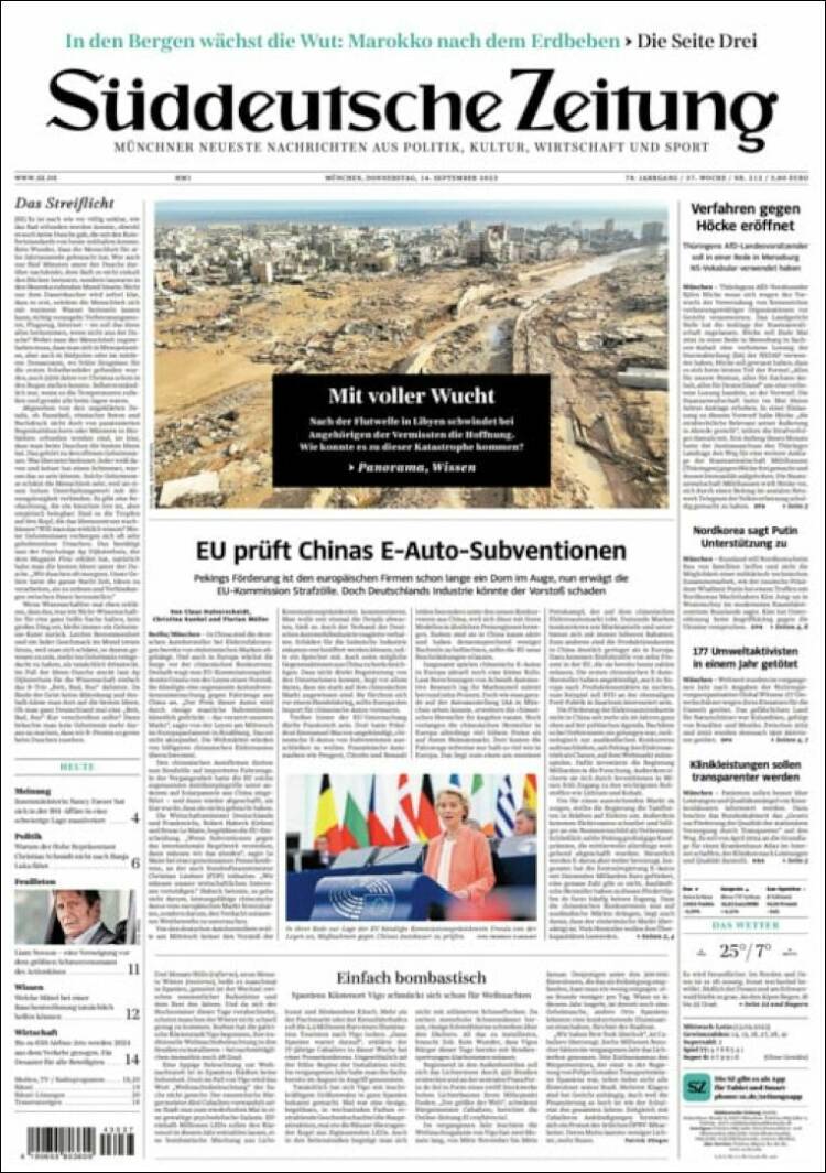 Portada de Sueddeutsche (Alemania)