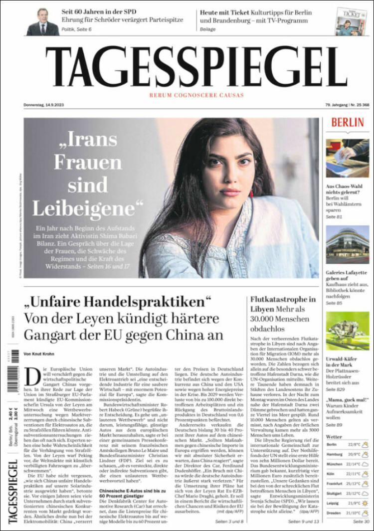 Portada de Der Tagesspiegel (Alemania)