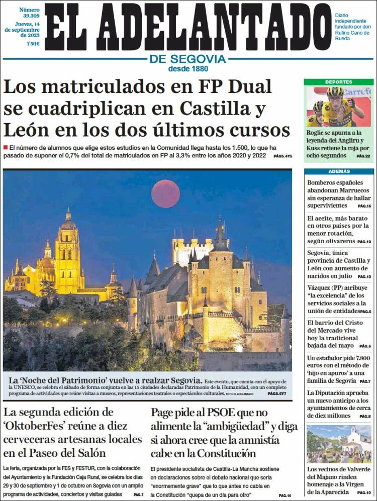 Portada de El Adelantado de Segovia (España)