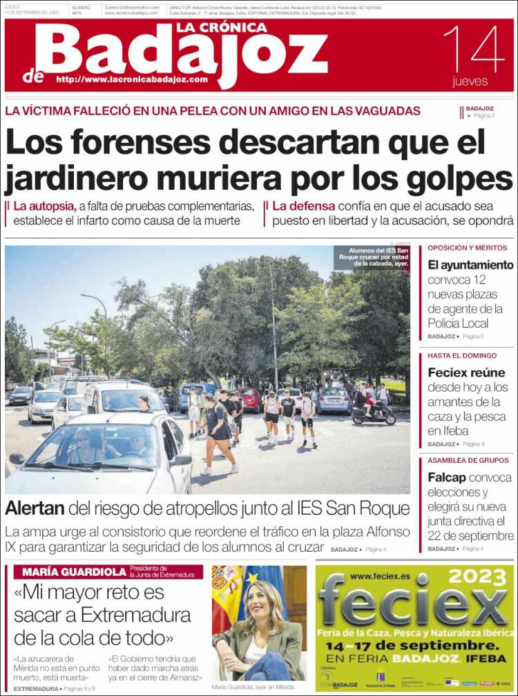 Portada de La Crónica de Badajoz (España)