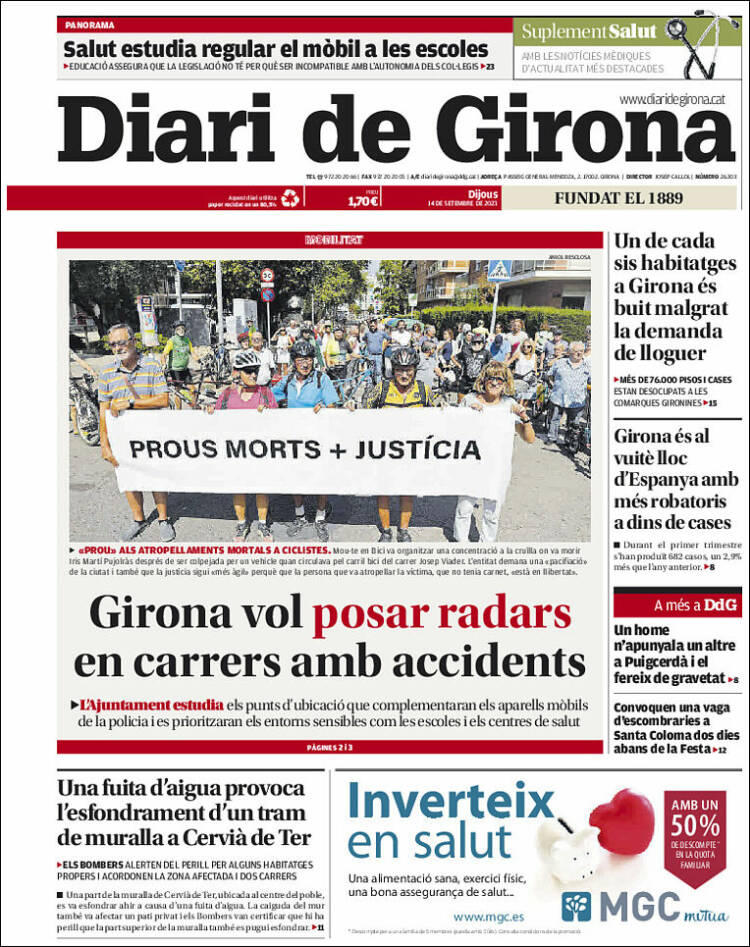 Portada de Diari de Girona (España)