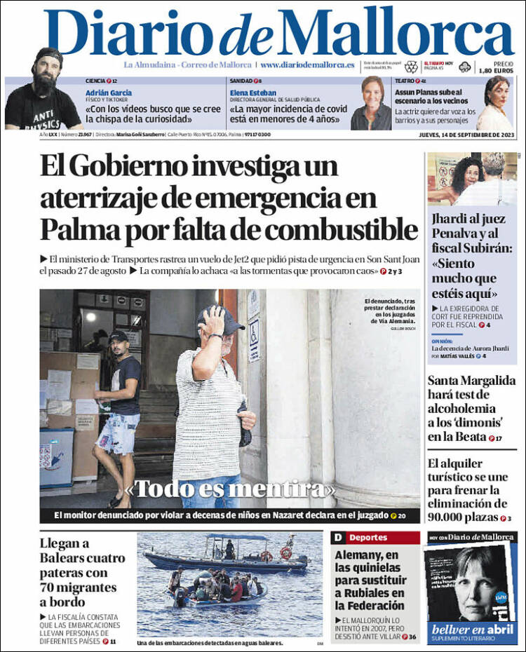 Portada de Diario de Mallorca (España)