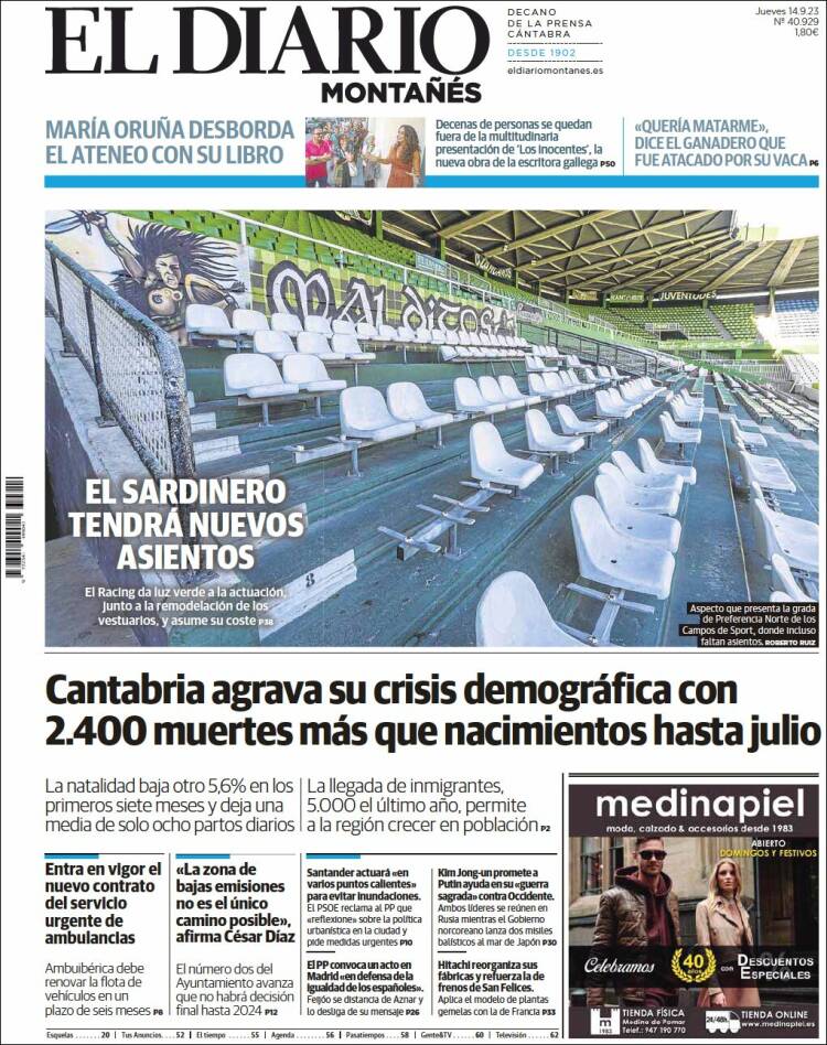 Portada de El Diario Montañés (España)