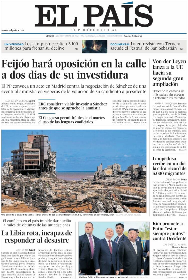 Portada de El País (España)