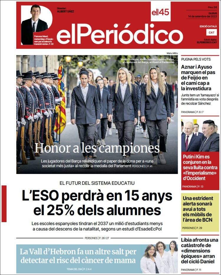Portada de El Periódico de Catalunya (España)