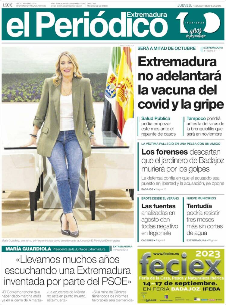 Portada de El Periódico de Extremadura (España)