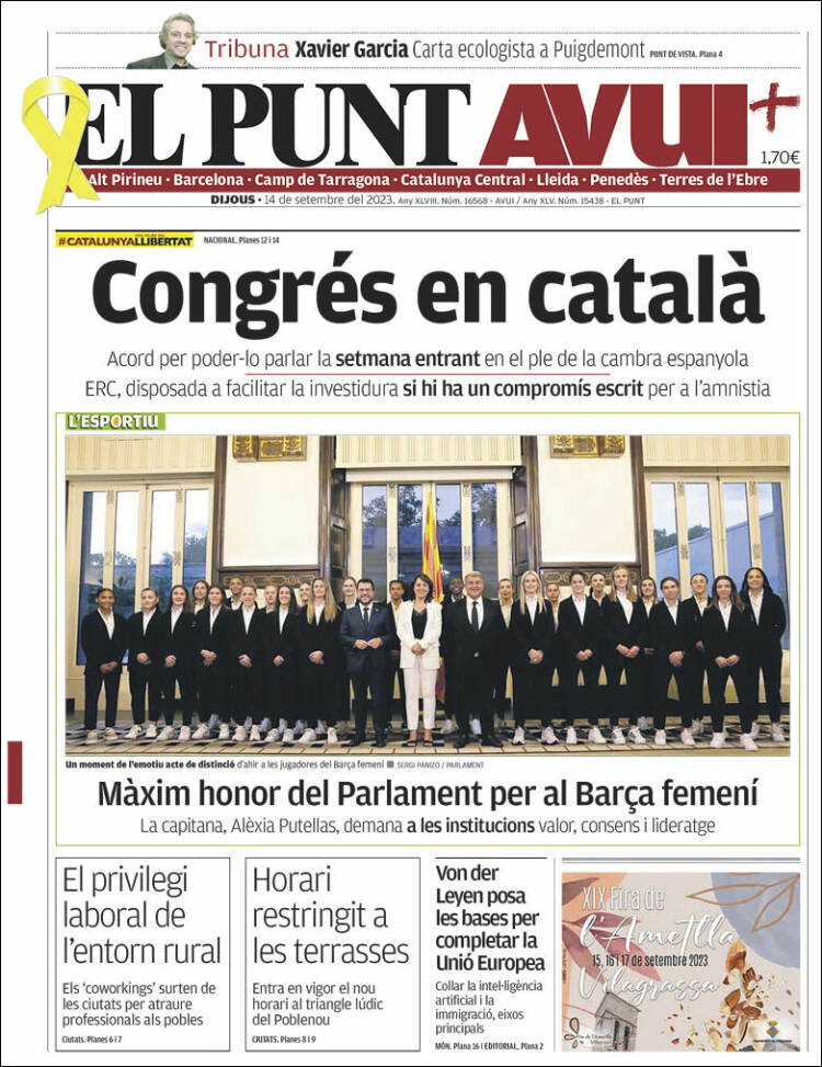 Portada de El Punt Avui (España)