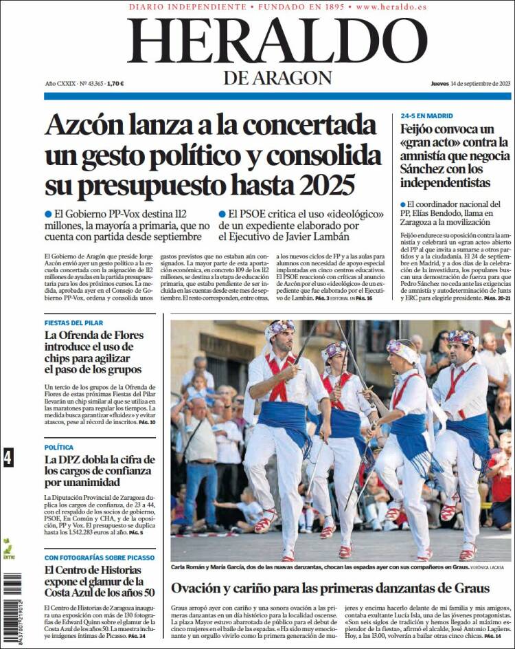 Portada de Heraldo de Aragón (España)