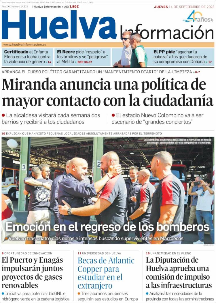 Portada de Huelva Información (España)