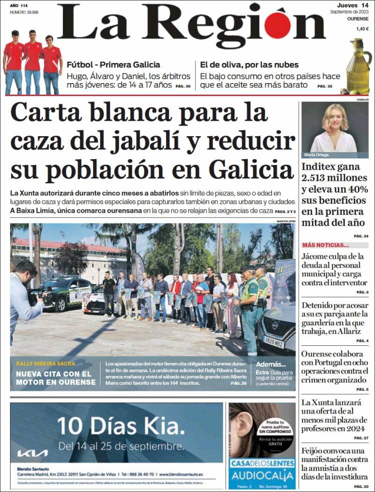 Portada de La Región de Ourense (España)