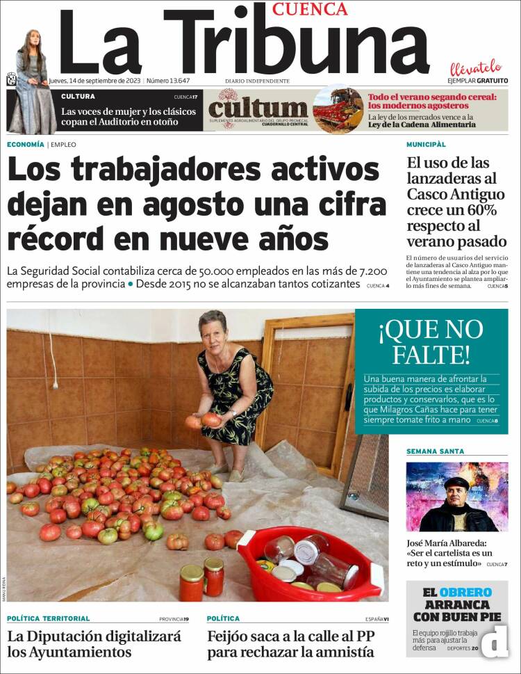 Portada de La Tribuna de Cuenca (España)