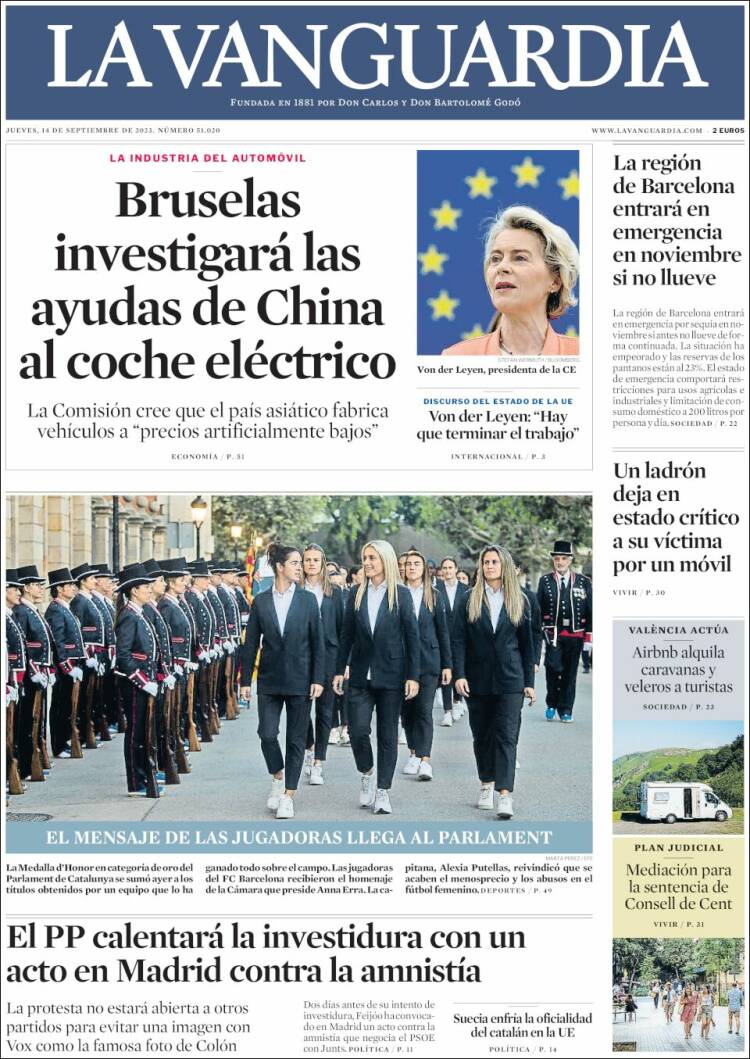 Portada de La Vanguardia (España)
