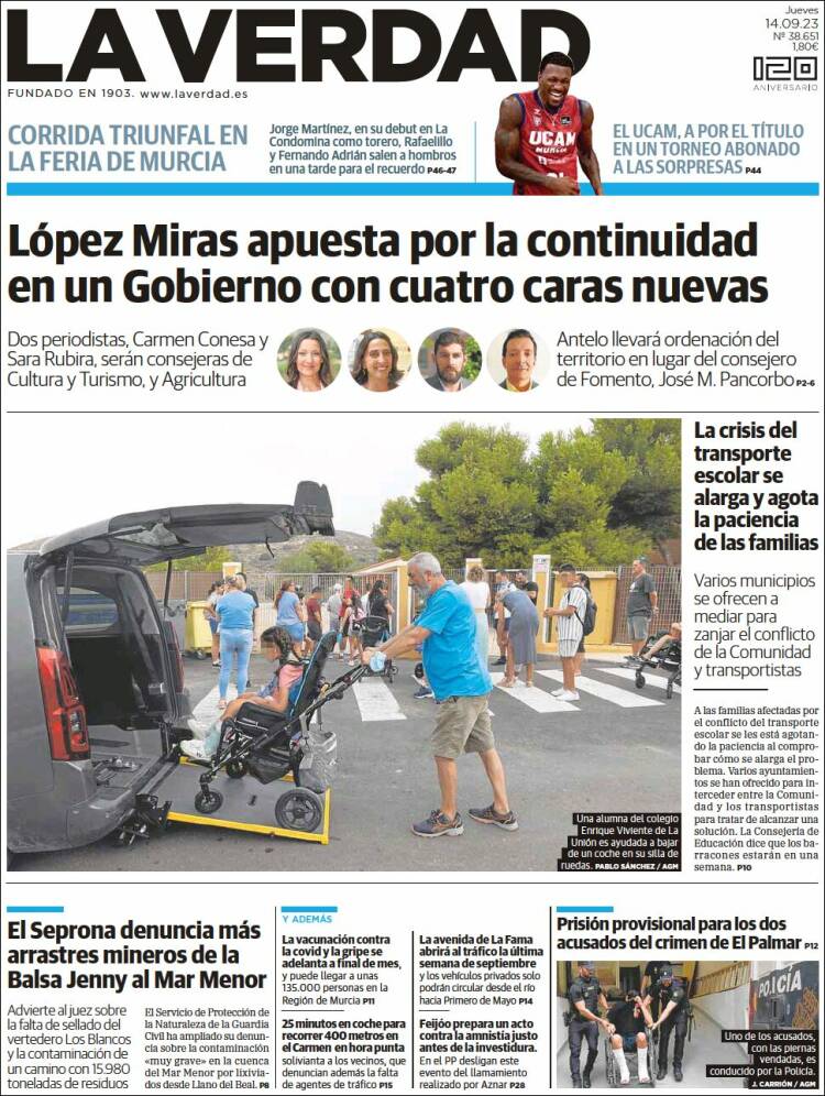 Portada de La Verdad de Murcia (España)