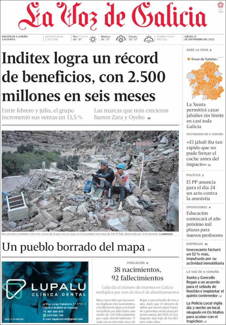 Portada de La Voz de Galicia (España)