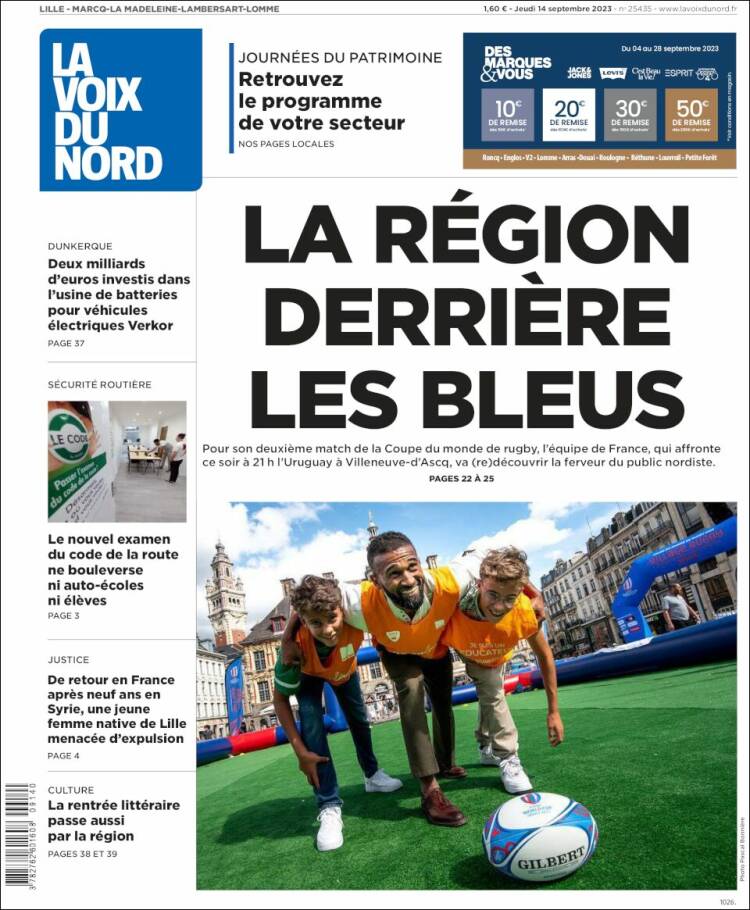 Portada de La Voix du Nord (Francia)