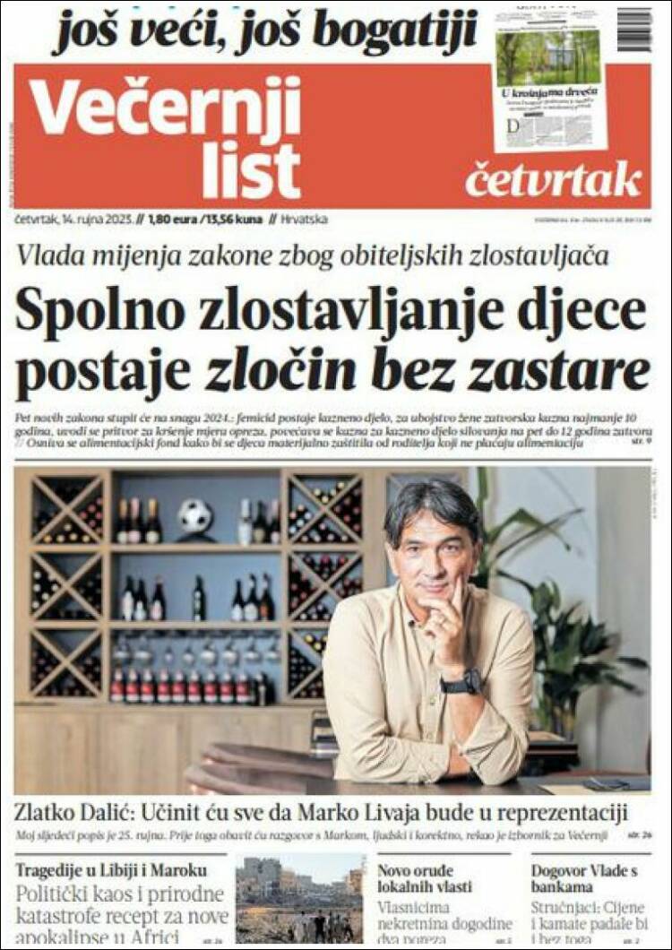 Portada de Večernji (Croacia)