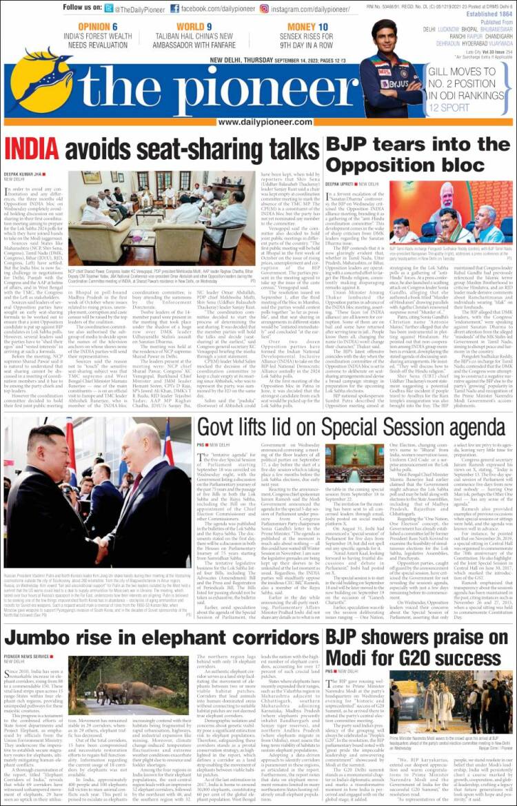 Portada de The Pioneer (India)