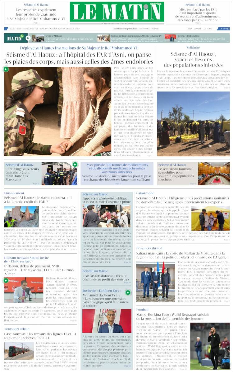 Portada de Le Matin (Marruecos)