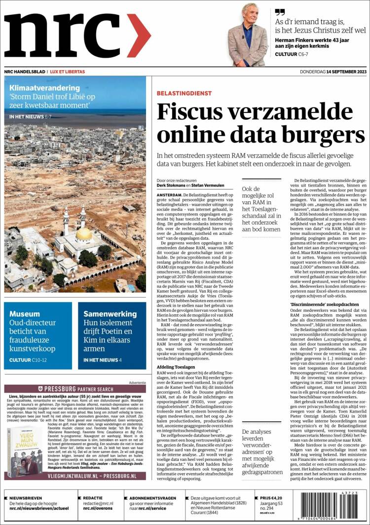 Portada de NRC Handelsblad (Pa&iacute;ses Bajos)