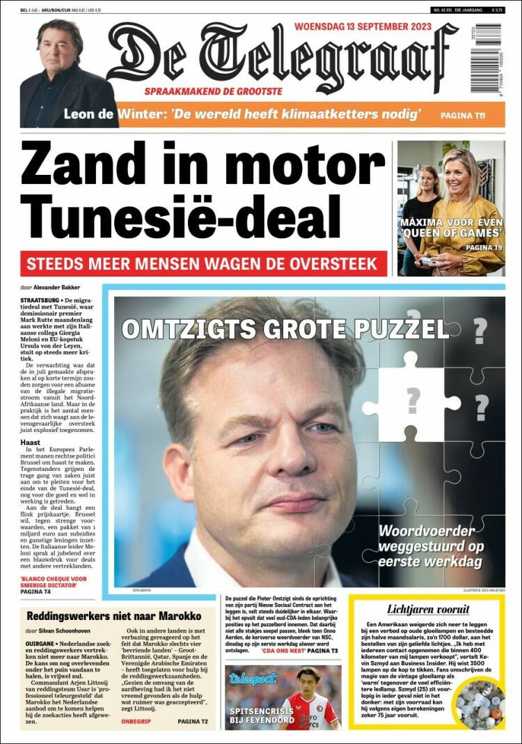 Portada de De Telegraaf (Pa&iacute;ses Bajos)