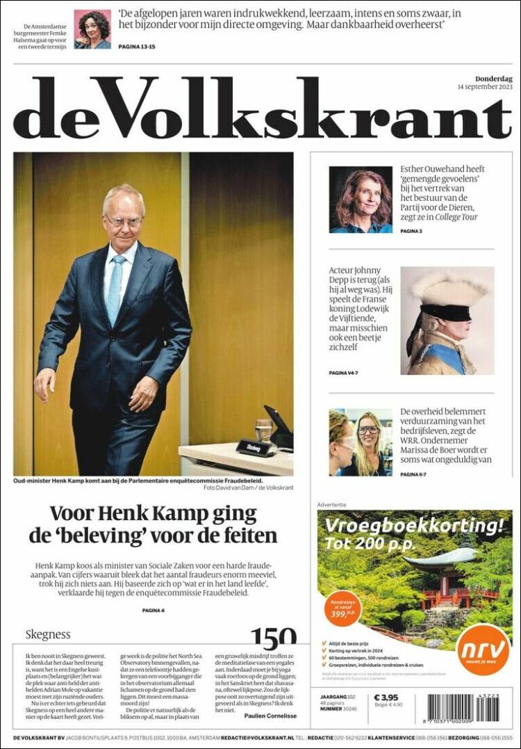 Portada de De Volkskrant (Pa&iacute;ses Bajos)