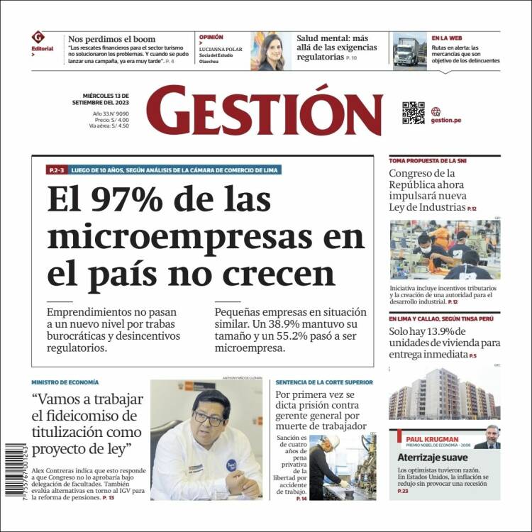 Portada de Diario Gestión (Per&uacute;)