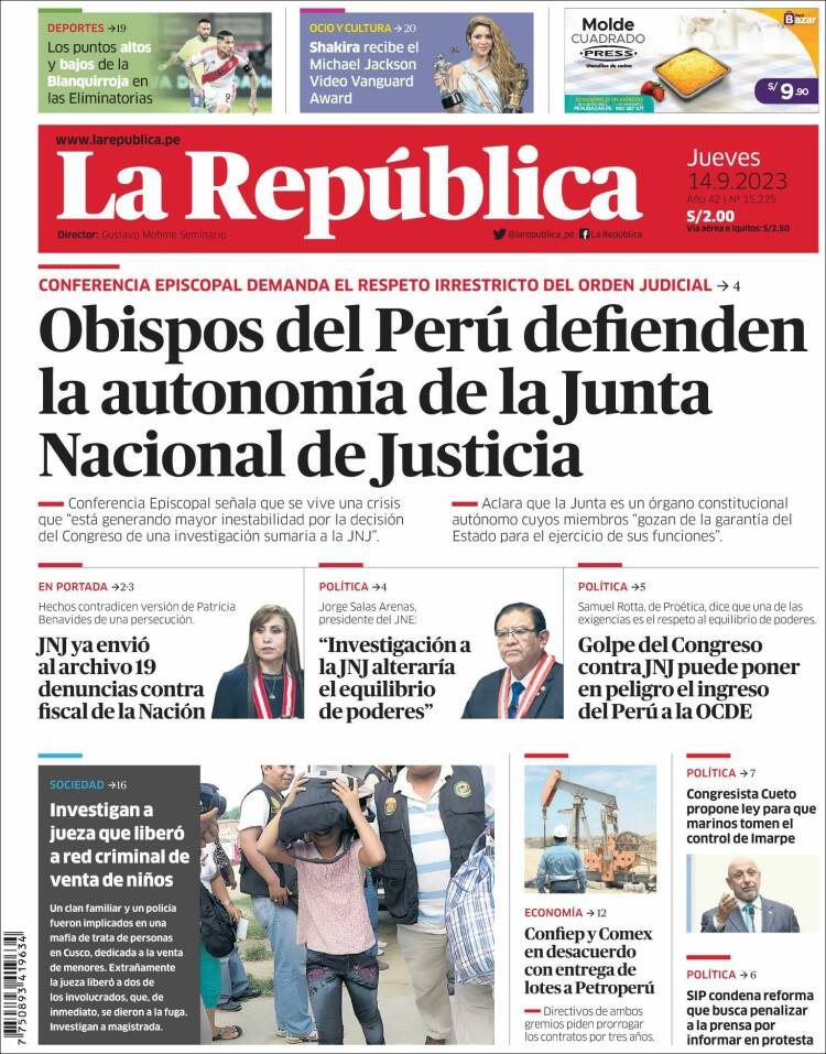 Portada de La Republica (Per&uacute;)