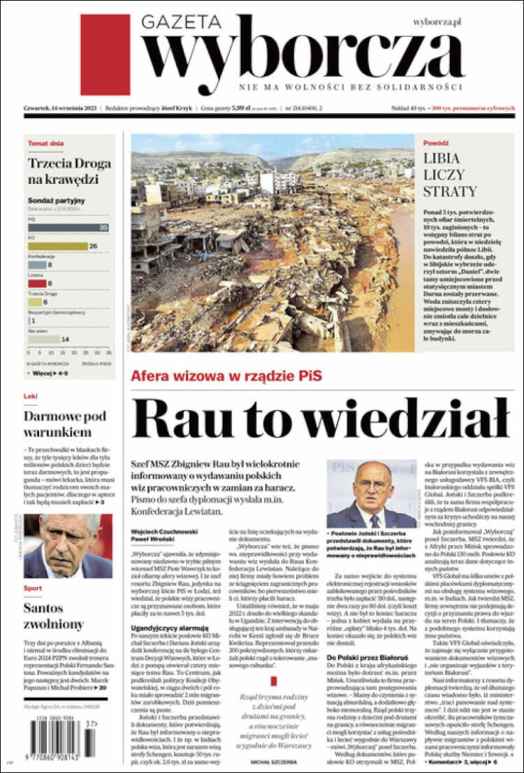 Portada de Gazeta Wyborcza (Polonia)