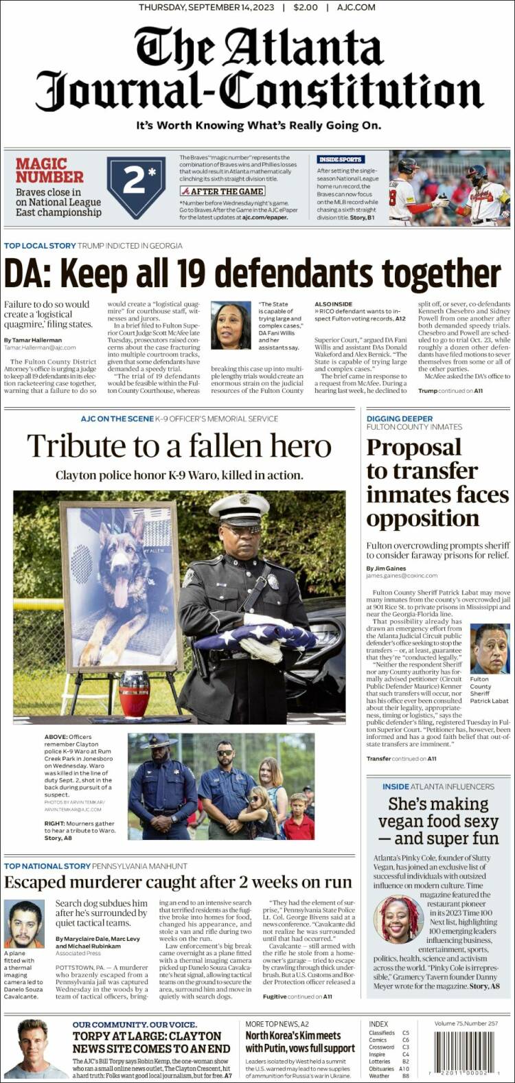 Portada de The Atlanta Journal-Constitution (USA)