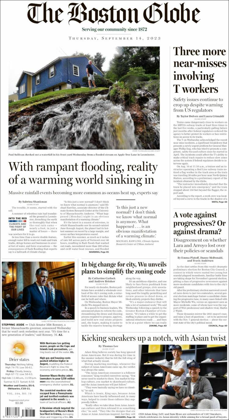 Portada de Boston Globe (USA)