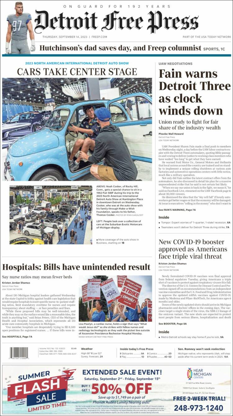 Portada de Detroit Free Press (USA)