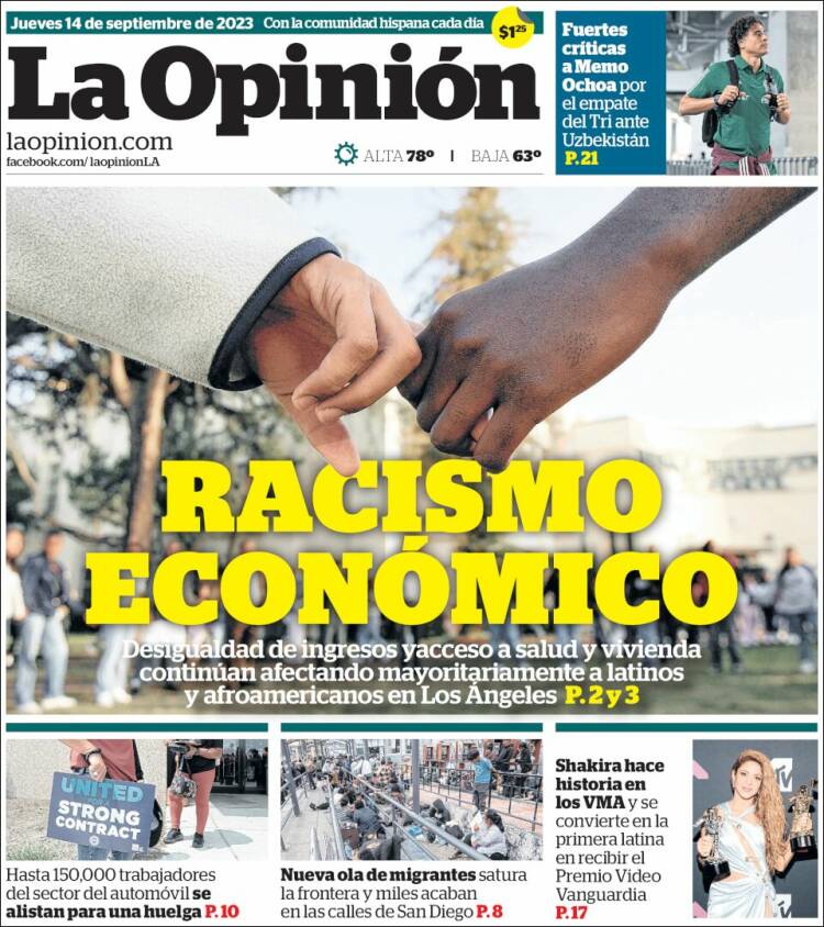 Portada de La Opinión (USA)