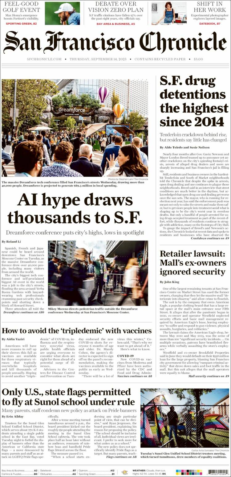 Portada de San Francisco Chronicle (USA)