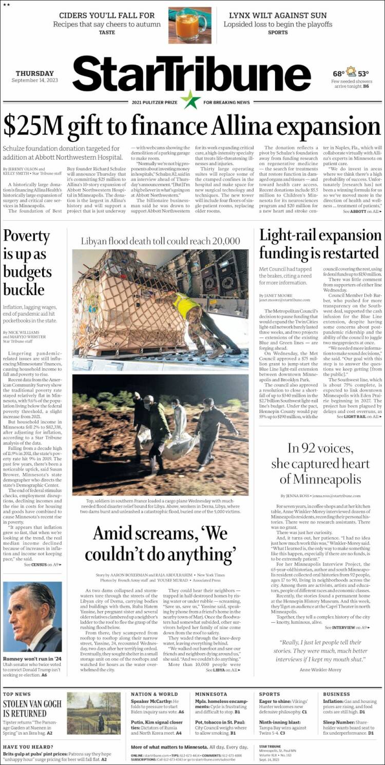 Portada de Star Tribune (USA)