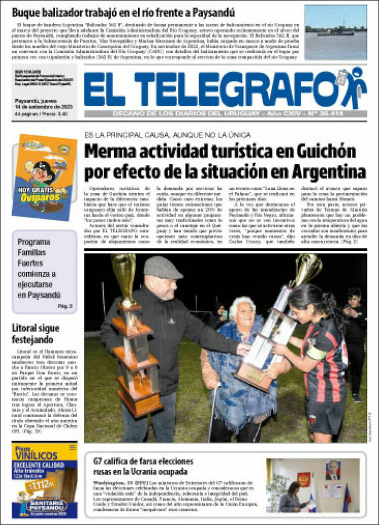 Portada de El Telégrafo (Uruguay)